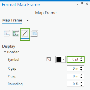 Символ границы на панели Формат фрейма карты установленый на значение 0 тчк.