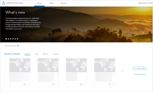 Главная страница в ArcGIS Business Analyst Web App