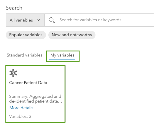 Категория Cancer Patient Data на вкладке Мои переменные в окне Обзор данных