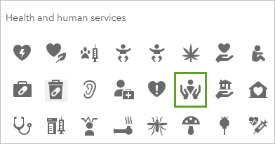 Значок в разделе Здравоохранение и социальное обеспечение в окне галереи значков