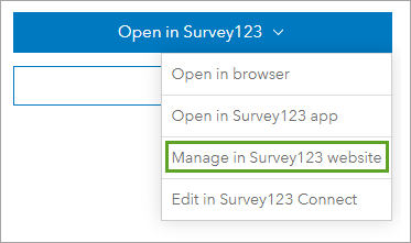 Опция Управление на веб-сайте Survey123