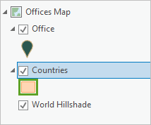 Слой Countries на панели Содержание