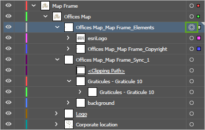 Кнопка Цель для слоя Offices Map_Map Frame_Elements.