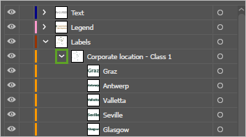 Кнопка Раскрыть для слоя Corporate location - Class 1