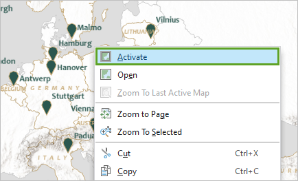 Опция Активировать в контекстном меню фрейма карты