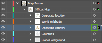 Кнопка Цель слоя Operating country