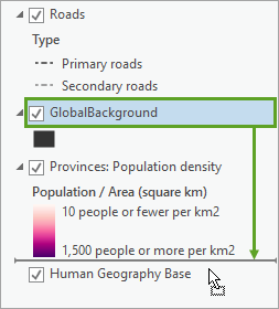 Перемещение слоя Global Background на панели Содержание