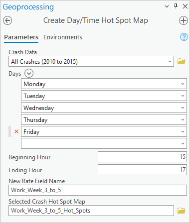 Параметры модели Create Day/Time Hot Spot Map