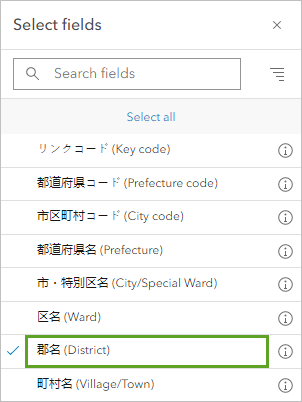 District в окне Выбрать поля