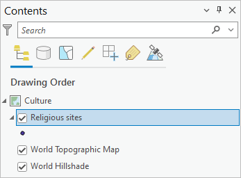 На панели Содержание выделен слой Religious sites