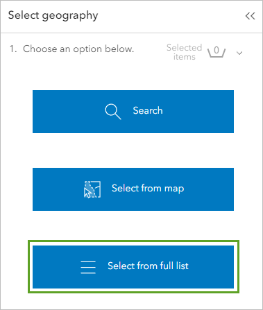 Select From Full List в панели Select Geography
