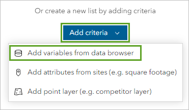 Добавление переменных из опции браузера данных в панели Add Criteria