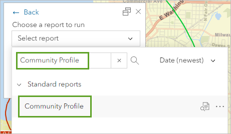 Поиск Community Profile для Choose a report to run.