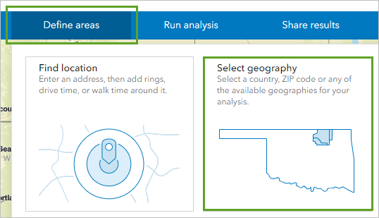 Кнопка Select Geography в меню Define Areas