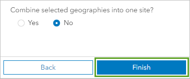 Опция No для Combine selected geographies into one site