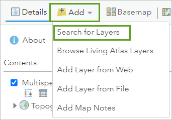 Щелкните кнопку Добавить и выберите Поиск слоев.