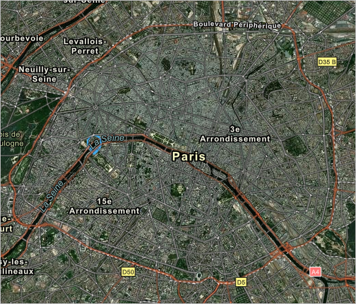 Карта, приближенная к Парижу.