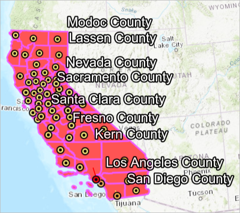 Округа Калифорнии на карте