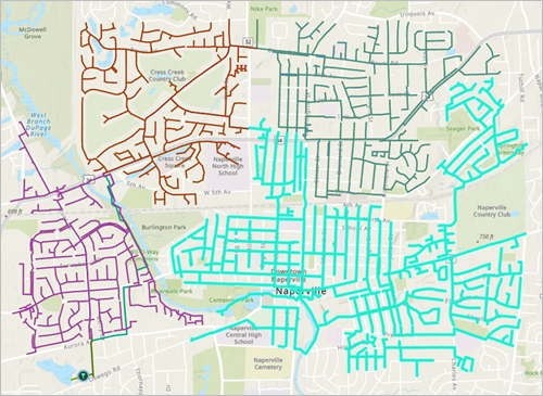 Трассированная Southeast Naperville Sewershed на карте