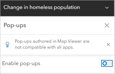 Для слоя Change in homeless population всплывающие окна отключены