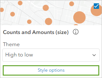 Кнопка Опции стиля для стиля Числа и количества (размер)