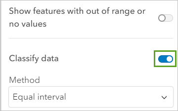 Классификация данных включена на панели Опции стиля