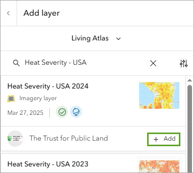 Кнопка Добавить на карточке Heat Severity - USA 2024