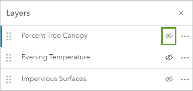 Кнопка Видимость включена для слоя Percent Tree Canopy