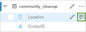 Кнопка Отображаемое поле для поля Location в наборе данных community_cleanup