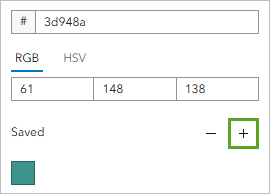 Кнопка Добавить в разделе Сохраненное в цветовой палитре