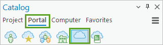 Вкладка ArcGIS Online на вкладке Портал на панели Каталог