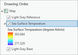 Слой Sea Surface Temperature, выбранный на панели Содержание