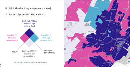 Карта отношений чернокожего населения и высоких уровней PM 2.5 в Ньюарке, штат Нью-Джерси