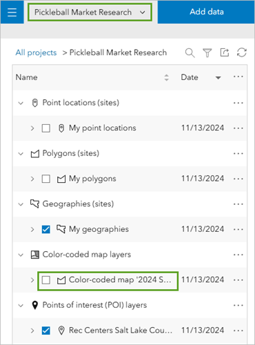 Отметка у слоя Color-coded map на панели проекта снята