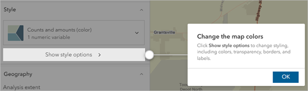 Кнопка Show style options в разделе Style на панели Color-coded maps