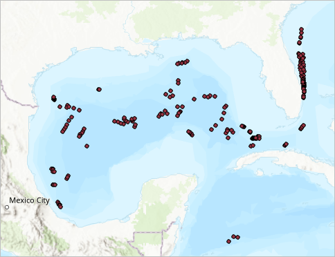 Карта точечных данных в Мексиканском заливе