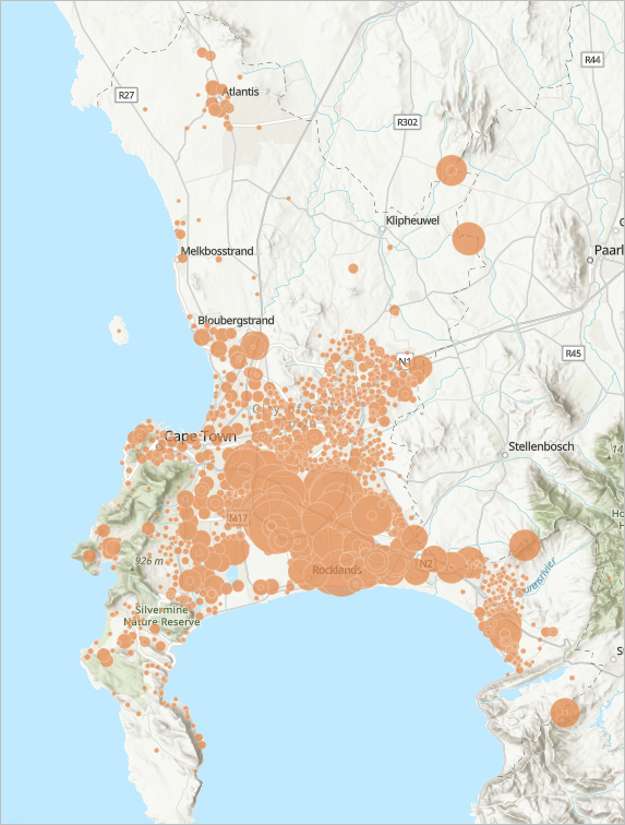 开普敦各子地区人口地图