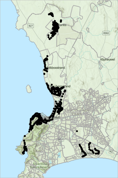 城市公交车站和子地区边界的地图