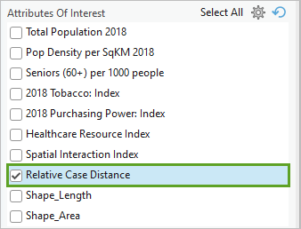 已选中“感兴趣属性”下的 Relative Case Distance 属性。