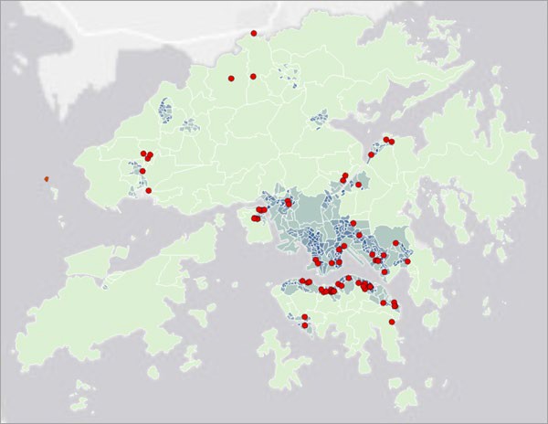 包含传播风险结果的香港地图
