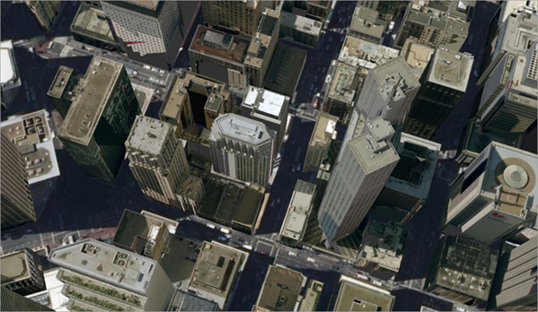 以市场街为中心的旧金山市中心倾斜视图