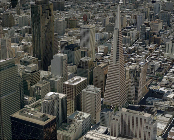 旧金山市中心的 3D 视图