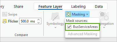 已选中功能区“掩膜”菜单中的“BusServiceAreas”