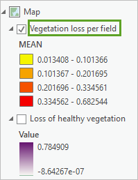 将 Field_boundaries 图层重命名为 Vegetation loss per field