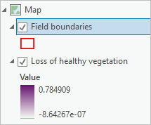 “内容”窗格顶部的 Field boundaries 图层