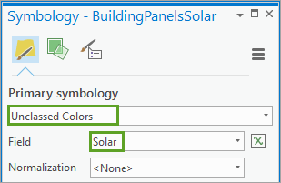 “主符号系统”设置为“未分类颜色”，“字段”设置为 Solar