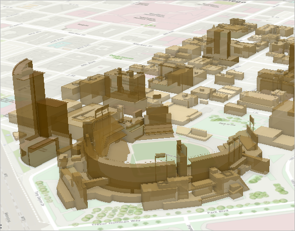采用不同棕色阴影的圣地亚哥市中心 3D 视图