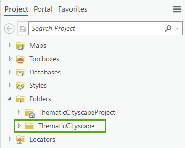 “目录”窗格中 ThematicCityscape 文件夹连接至 Folders