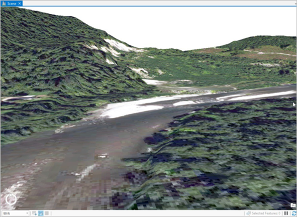 泥石流区域附近河流的 3D 视图