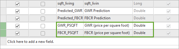 GWR_PSQFT 和 FBCR_PSQFT 已添加到字段属性表。